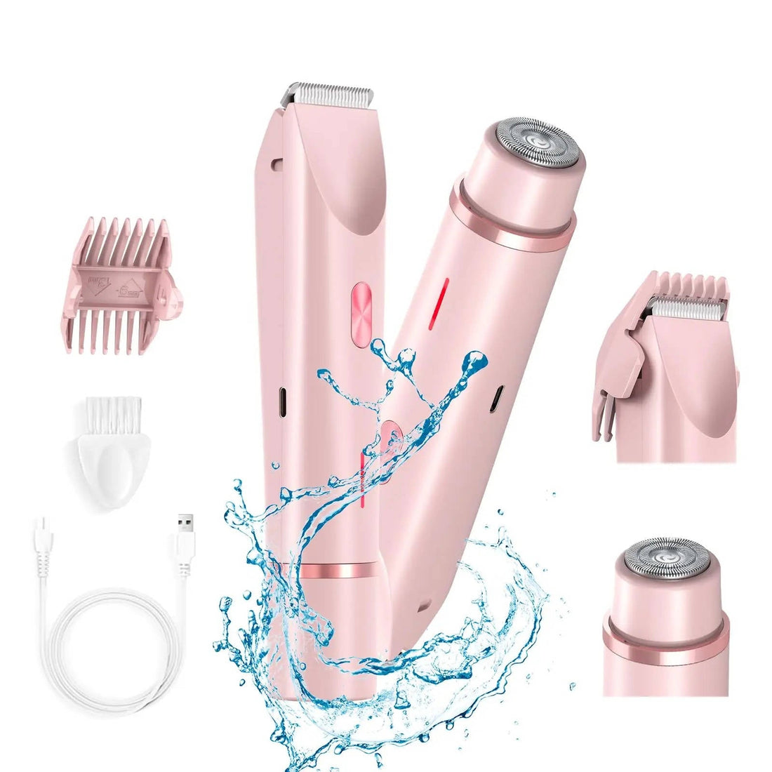 Elektrischer Bikini- und Körpertrimmer mit zwei Köpfen für Nass- und Trockenrasur – Trimmer und Rundscherkopf, IPX7, USB-C, 90 Minuten Laufzeit