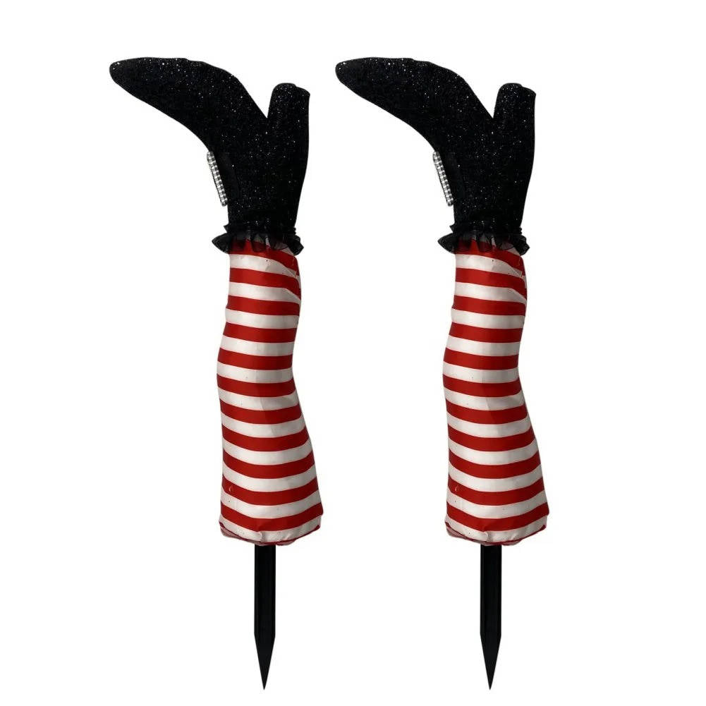 Hexenbeine mit Ringelstrümpfen als Halloween-Deko für Garten, Beet und Veranda – mit Erdspießen, Kunststoff und Schaumstoff, in 5 Farben