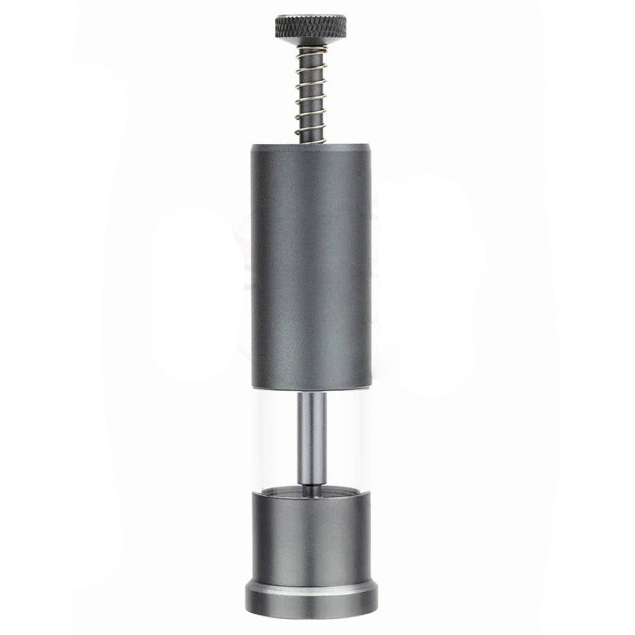 Mini-Futterspender aus Aluminium mit Drückmechanismus für kleine Aquarien und Nano-Becken – ca. 2,8 × 12 cm, Sichtfenster, 3 Portionsstufen