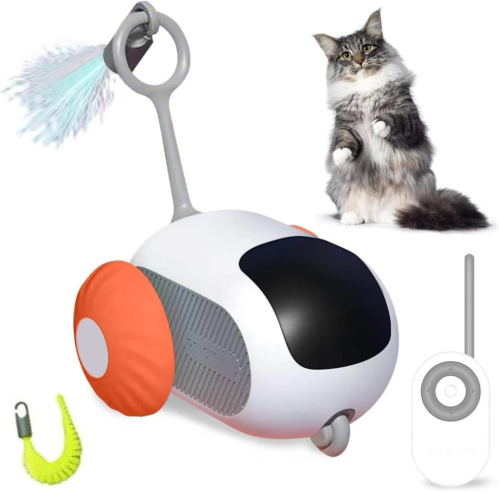 Ferngesteuertes Katzenspielzeug mit Automatikmodus für Wohnungskatzen – Hindernissensor, richtet sich selbst auf, 20 m Reichweite, USB-C, 2 Farben