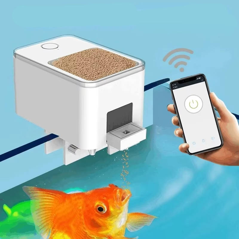 Automatischer WLAN-Futterautomat für Aquarien mit App- und Sprachsteuerung – ca. 160 g Vorrat, Klemme oder Klebepad, Micro-USB, Schwarz oder Weiß