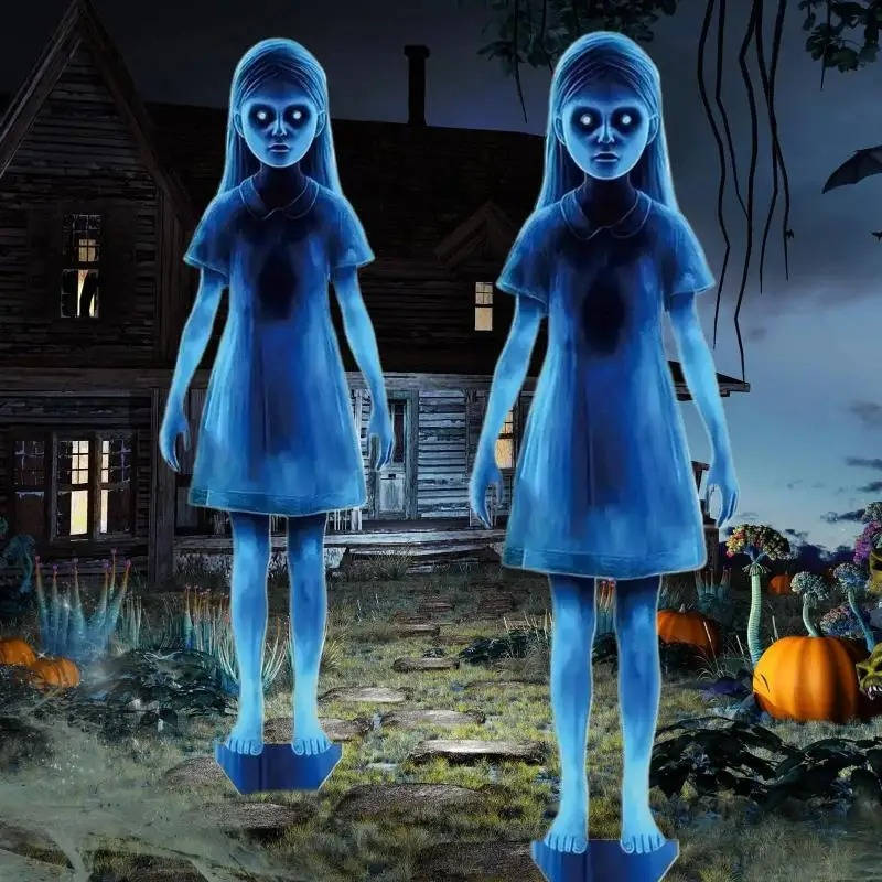 Geister-Mädchen-Gartenstecker als Halloween-Deko für Hof, Garten und Terrasse – 2er-Set, wetterfest, Schattenwirkung, ohne Werkzeug
