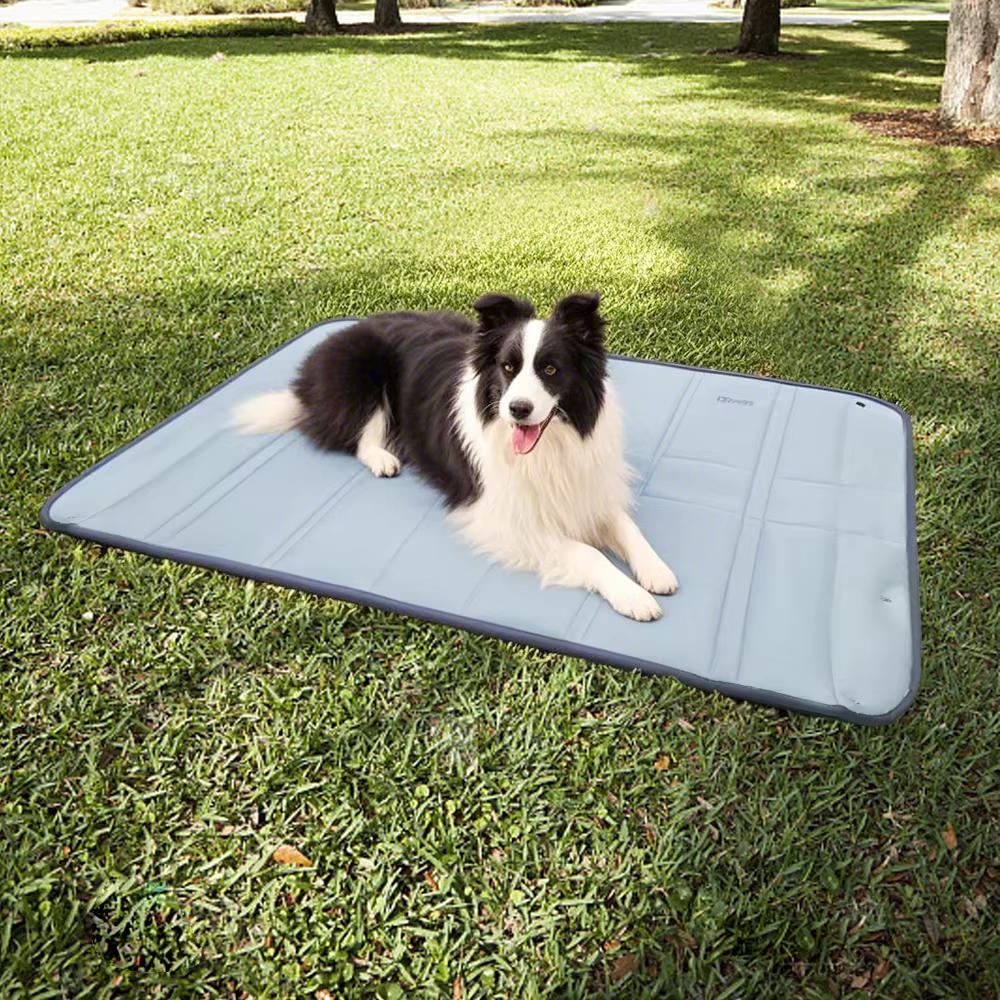 Wandelbare Reise-Transporttasche für kleine bis mittelgroße Hunde und Katzen – per Reißverschluss zur Liegematte, gesteppt, Polyester, Grau-Blau