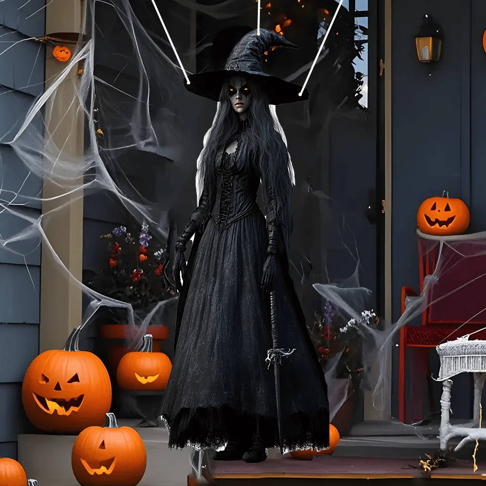 Hängende Halloween-Deko Geisterbraut mit Totenkopf für Garten, Veranda und Tür – ca. 100 cm, flach bedruckt, wetterfest, Weiß oder Schwarz