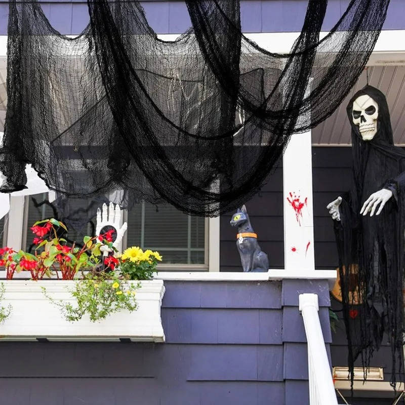 Zerrissenes Grusel-Tuch als Halloween-Deko für Garten, Bäume und Hauswand – ca. 20 m, zuschneidbar, Weiß mit roten Flecken oder Schwarz