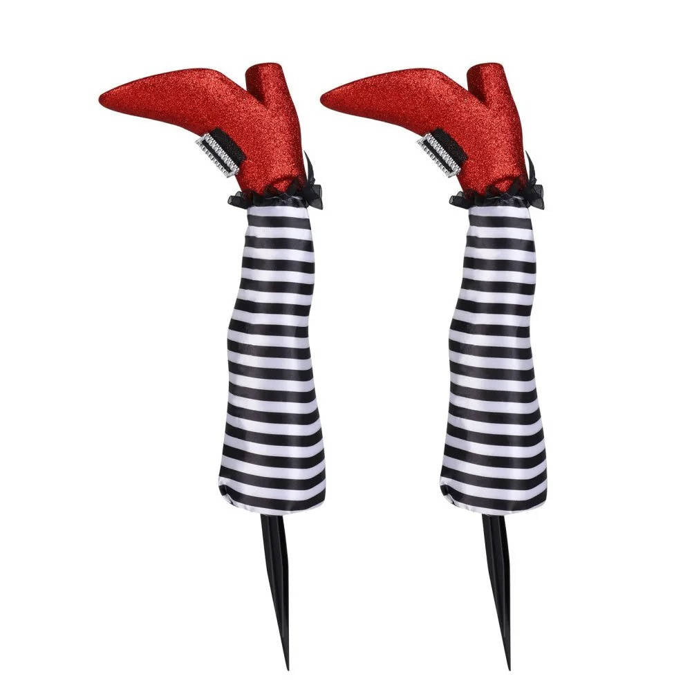 Hexenbeine mit Ringelstrümpfen als Halloween-Deko für Garten, Beet und Veranda – mit Erdspießen, Kunststoff und Schaumstoff, in 5 Farben