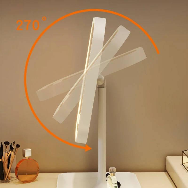 LED-Schminkspiegel mit Standfuß und Ablageschale für Schminktisch und Bad – 270° drehbar, hoch oder quer, per USB aufladbar, Weiß oder Rosa