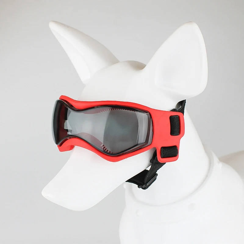 Hundebrille mit TPU-Rahmen und Polycarbonat-Gläsern für Autofahrt und Ausflüge – verstellbare Riemen, S oder M, in 3 Farben