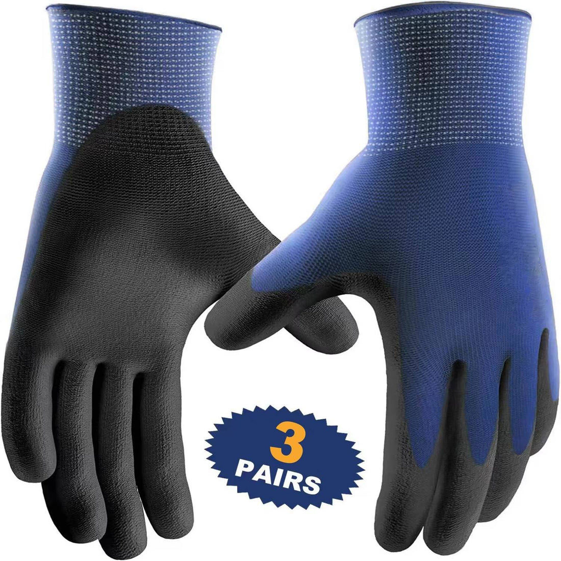 Arbeitshandschuhe mit beschichteter Handfläche im 3er-Pack für Werkstatt, Garten, Lager und Haushalt – Strick mit Griffbeschichtung, Größe S bis XXL