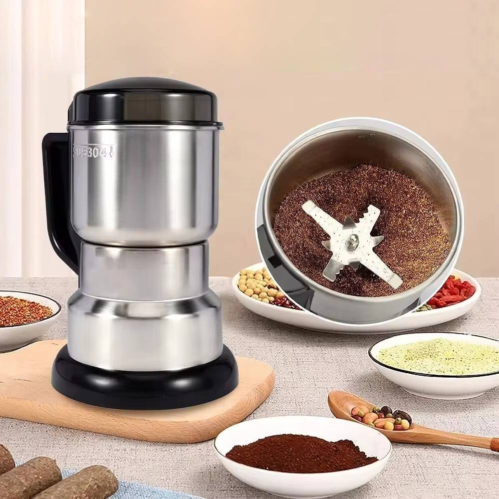 Elektrische Kaffeemühle mit Schlagmesser für ganze Kaffeebohnen, Gewürze und Getreide – Kreuzmesser im Mahlbehälter, für Filterkaffee und Handfilter