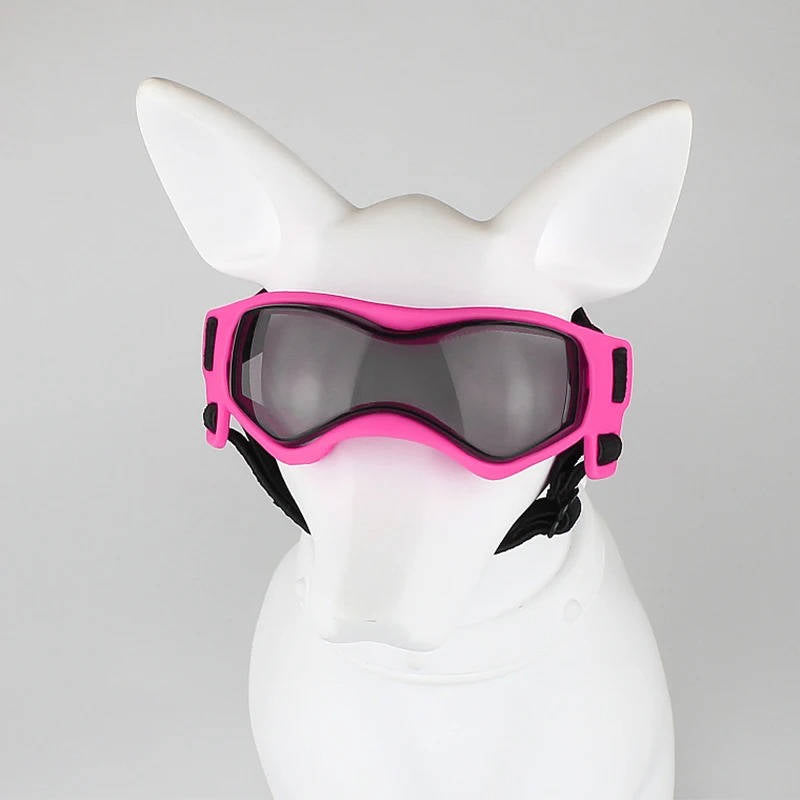 Hundebrille mit TPU-Rahmen und Polycarbonat-Gläsern für Autofahrt und Ausflüge – verstellbare Riemen, S oder M, in 3 Farben