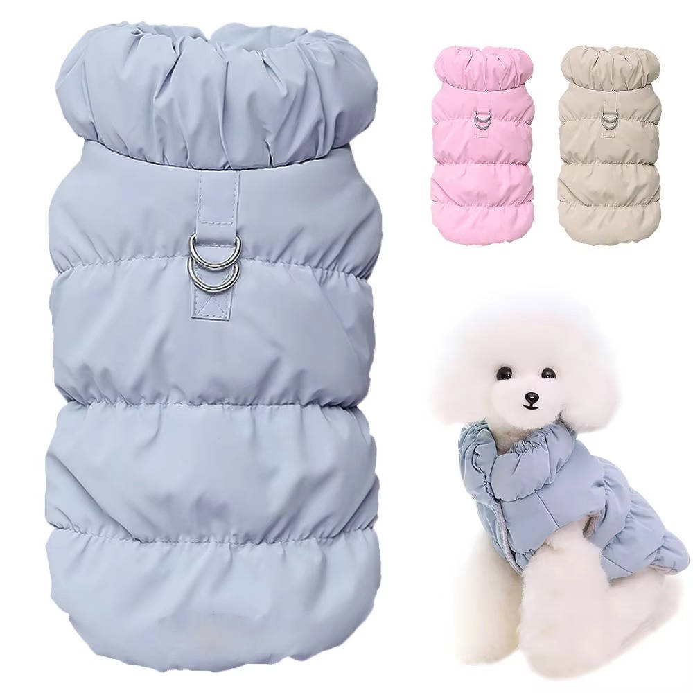 Gefütterte Winterjacke für kleine und mittelgroße Hunde für Spaziergänge bei Kälte – Größe S bis XL, Druckknöpfe, Leinenring, 3 Farben