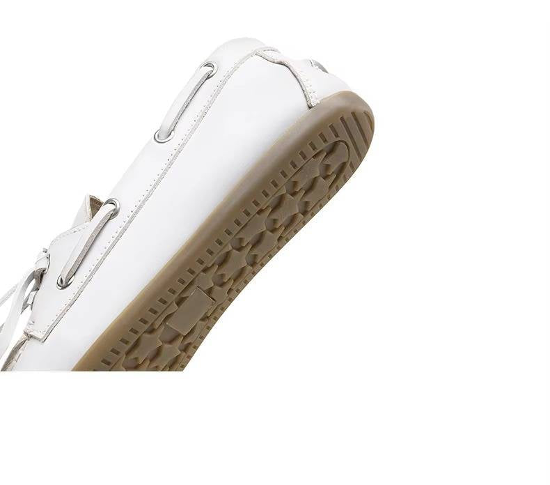 Damen-Mokassins aus echtem Rindleder mit Schnürung und Patchwork-Details für Büro und Freizeit – 1 cm Absatz, TPR-Sohle, Braun, Beige oder Weiß
