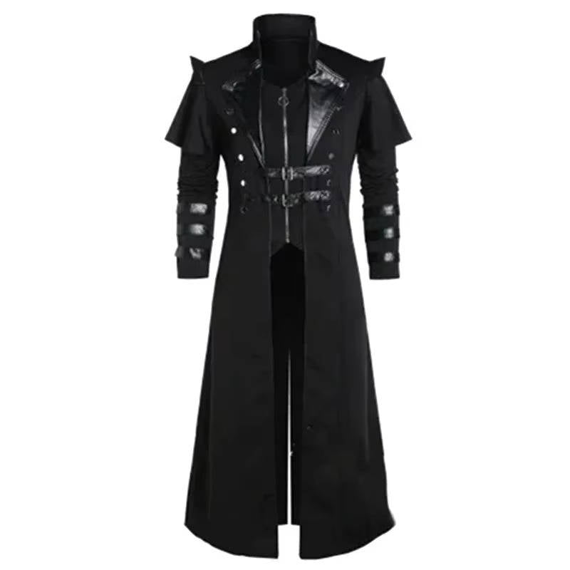 Langer Steampunk-Mantel für Herren im viktorianischen Gothic-Stil für Halloween und Kostümpartys – Polyester, Reißverschluss, Schnallen, S bis 5XL