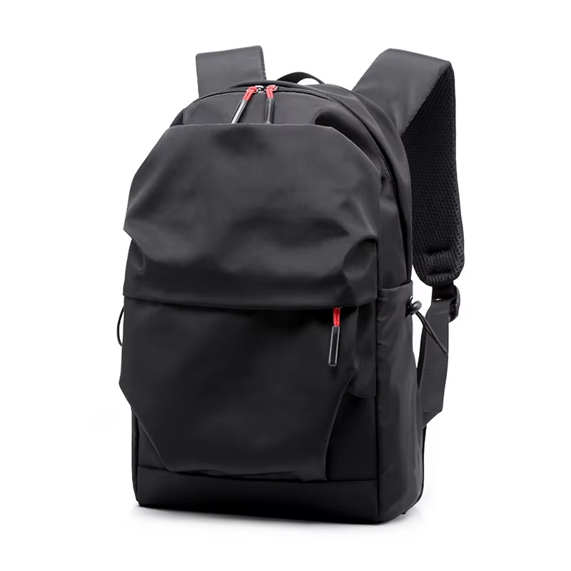 Schlichter schwarzer Rucksack aus wasserabweisendem Nylon für Uni, Büro und Reise – Laptopfach bis 16 Zoll, 7 Fächer, Diebstahlschutzfach