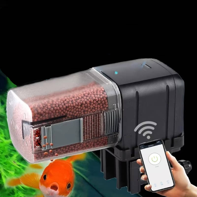 Automatischer WLAN-Futterautomat für Aquarien mit App- und Sprachsteuerung – ca. 160 g Vorrat, Klemme oder Klebepad, Micro-USB, Schwarz oder Weiß