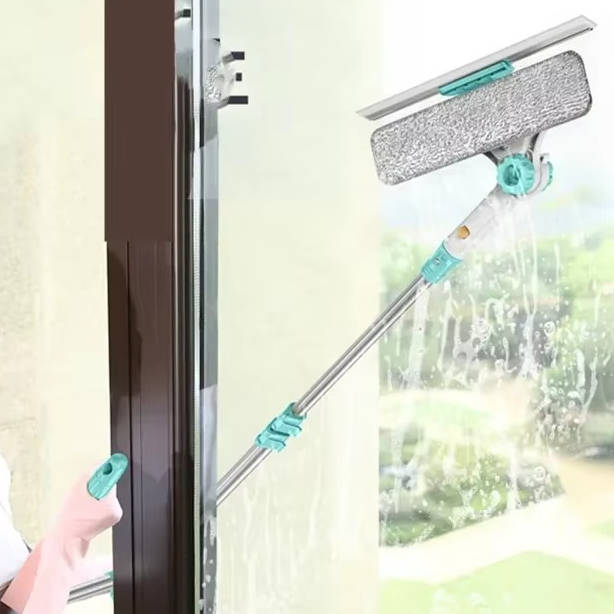 Teleskop-Fensterwischer mit Mikrofaserpad für Fenster, Spiegel und Duschtüren – 75 bis 155 cm, 180° drehbarer Kopf, U-Griff, Edelstahl