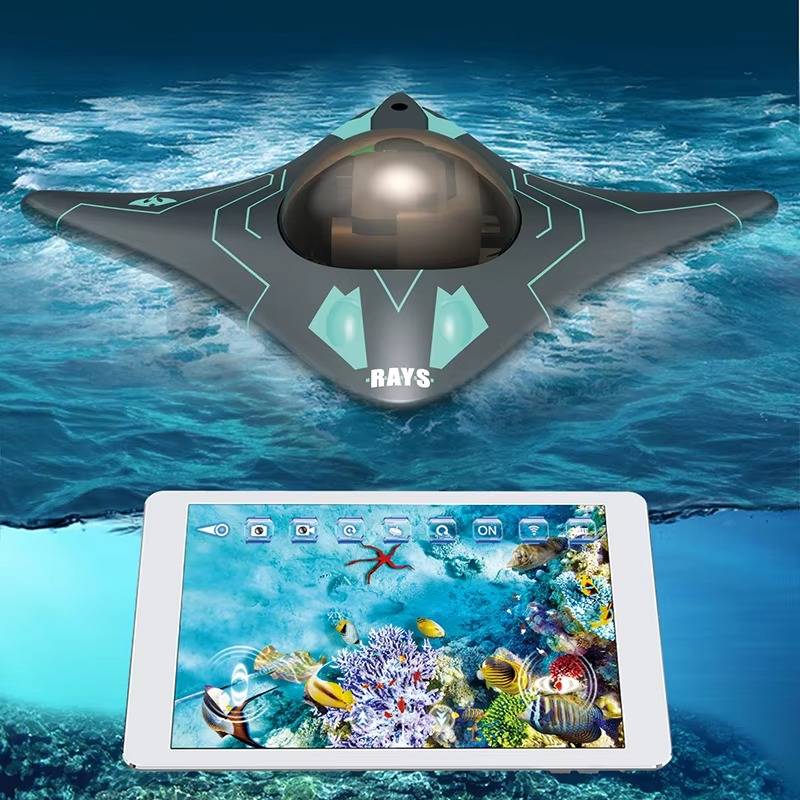 App-gesteuertes Kamera-Boot in Rochen-Form für Pool, Planschbecken und Badewanne – WLAN, Live-Video aufs Smartphone, Foto und Video, 19 × 15 × 6 cm