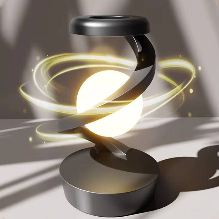 Schwebelampe mit Leuchtkugel in Spiralform und kabelloser Ladefläche für Schreibtisch und Nachttisch – Gestensteuerung, RGB, Magnetschwebe