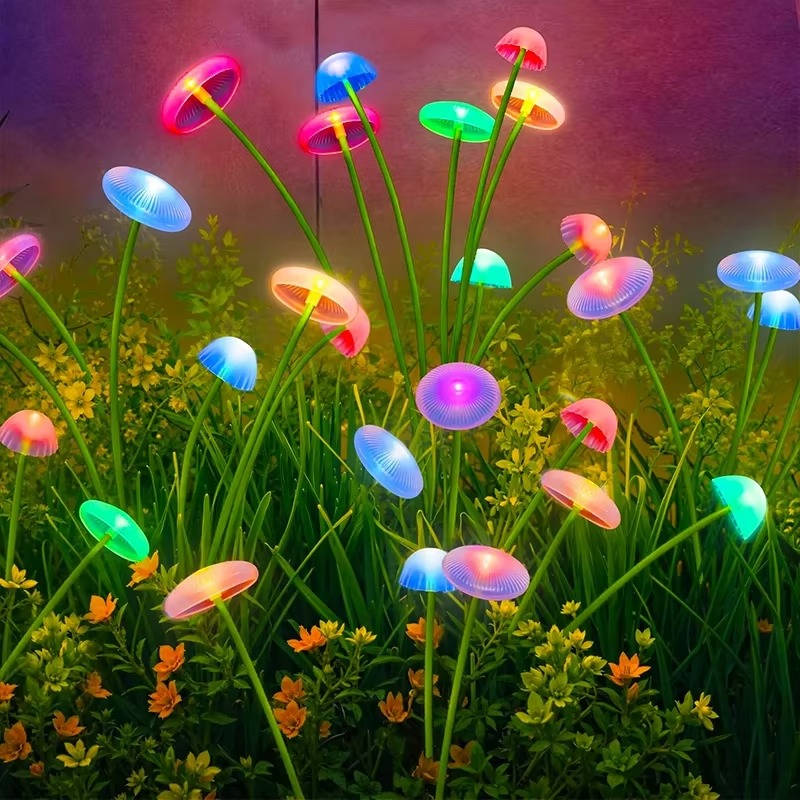 Solar-Gartenleuchte mit Quallen aus Silikon für Garten, Terrasse und Feste – 10 LEDs mit Farbwechsel, IP65, Dämmerungsautomatik, biegsam