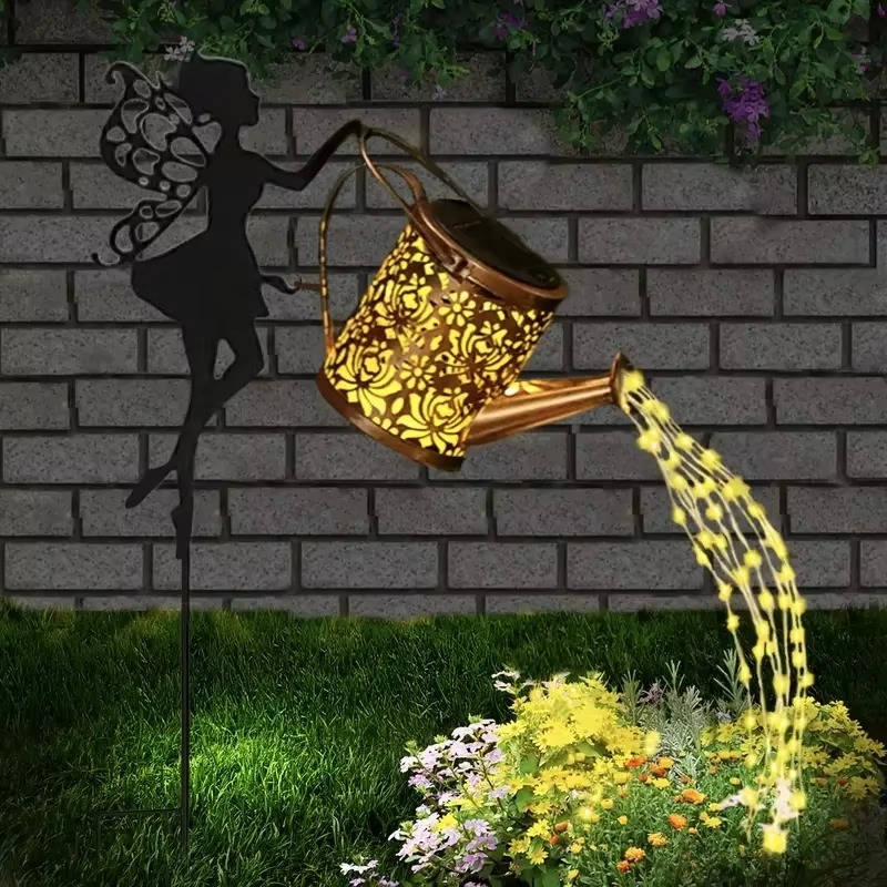Solar-Gartenleuchte Elfe mit Gießkanne zum Stecken oder Hängen für Garten und Beet – 36 LEDs, Metall, Dämmerungsautomatik, bis 18 Stunden