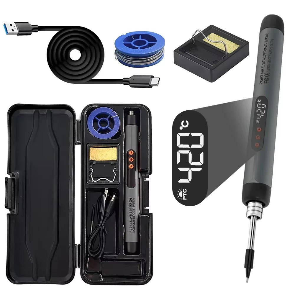 Akku-Lötkolben-Set mit Ständer und Box für Platinen, Schmuck und Reparaturen – bis 400 °C, 3 Temperaturstufen, 800 mAh, USB-C, 4 Ausführungen