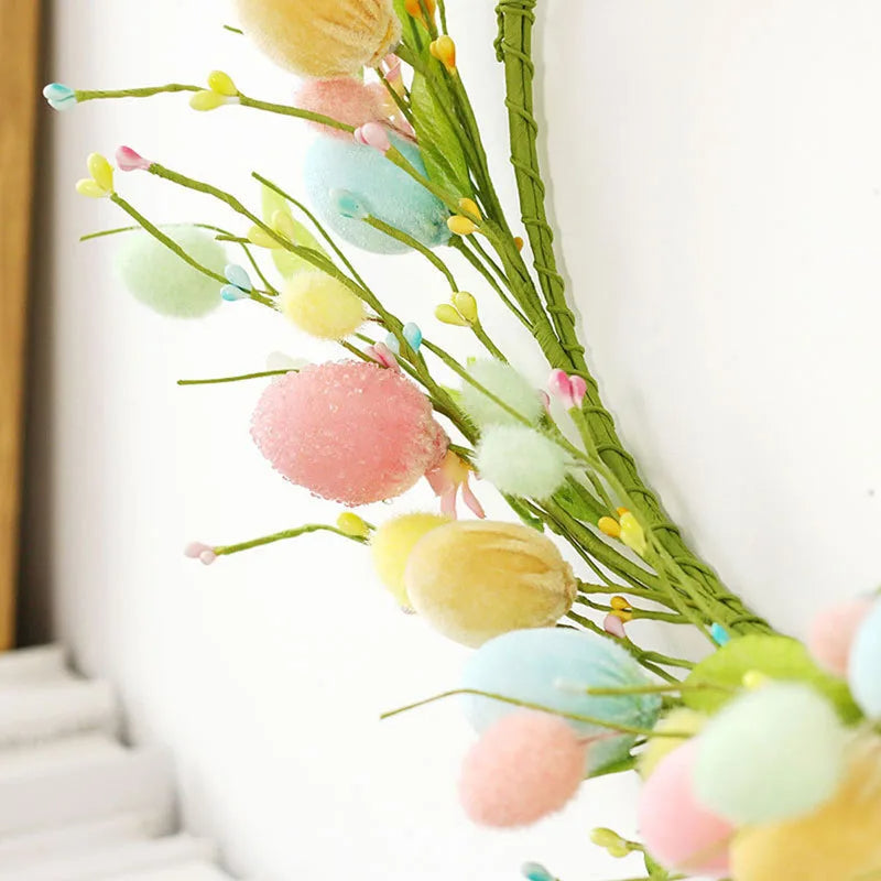 Oster-Türkranz mit Pastellblumen und bunten Ostereiern für Haustür, Fenster und Wand – 40 cm, künstlich, für innen und außen