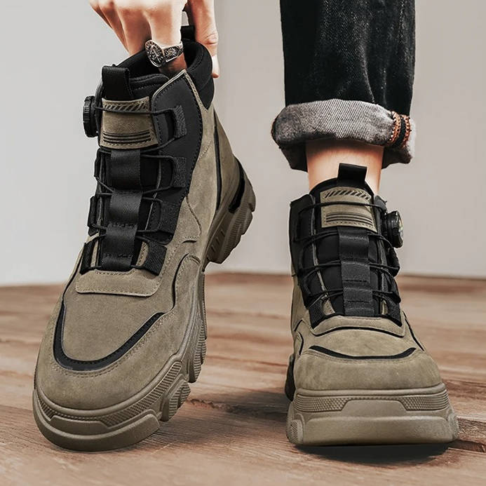 Robuste Herren-Arbeitsstiefel mit Drehverschluss für Baustelle, Werkstatt, Garten und Outdoor – strapazierfähige Stiefel, Gelb, Schwarz oder Khaki
