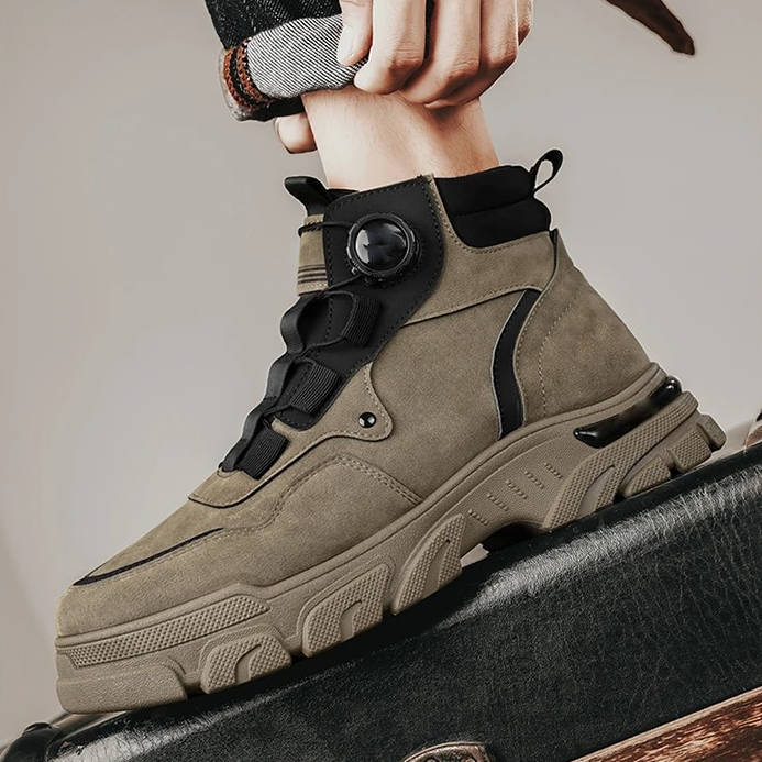 Robuste Herren-Arbeitsstiefel mit Drehverschluss für Baustelle, Werkstatt, Garten und Outdoor – strapazierfähige Stiefel, Gelb, Schwarz oder Khaki