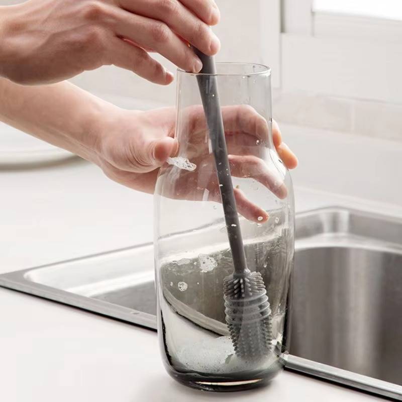 Flaschenbürste für Trinkflaschen, Thermobecher und Karaffen zum Reinigen von Innenwand und Boden – schmale Spülbürste für enge Flaschenhälse