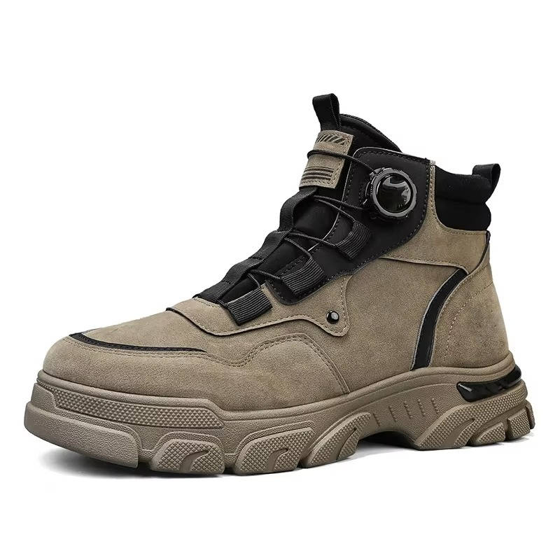 Robuste Herren-Arbeitsstiefel mit Drehverschluss für Baustelle, Werkstatt, Garten und Outdoor – strapazierfähige Stiefel, Gelb, Schwarz oder Khaki