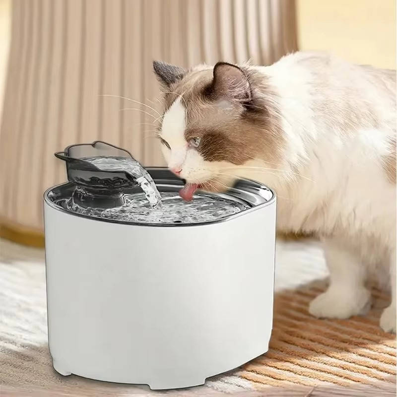 Leiser Trinkbrunnen für Katzen mit 4-fach-Filter für Wohnung und Küche – ca. 2,2 l, unter 35 dB, Wasserfall-Auslauf, Weiß oder Schwarz