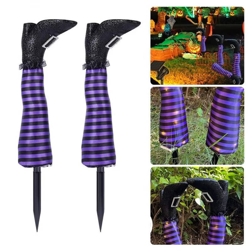Hexenbeine mit Ringelstrümpfen als Halloween-Deko für Garten, Beet und Veranda – mit Erdspießen, Kunststoff und Schaumstoff, in 5 Farben