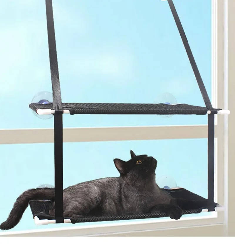 Doppelstöckige Katzen-Fensterliege mit 6 Saugnäpfen aus Oxford-Stoff für Sonnenplätze am Fenster – 2 Ebenen, bis 25 kg, wasserfest, Bezug waschbar