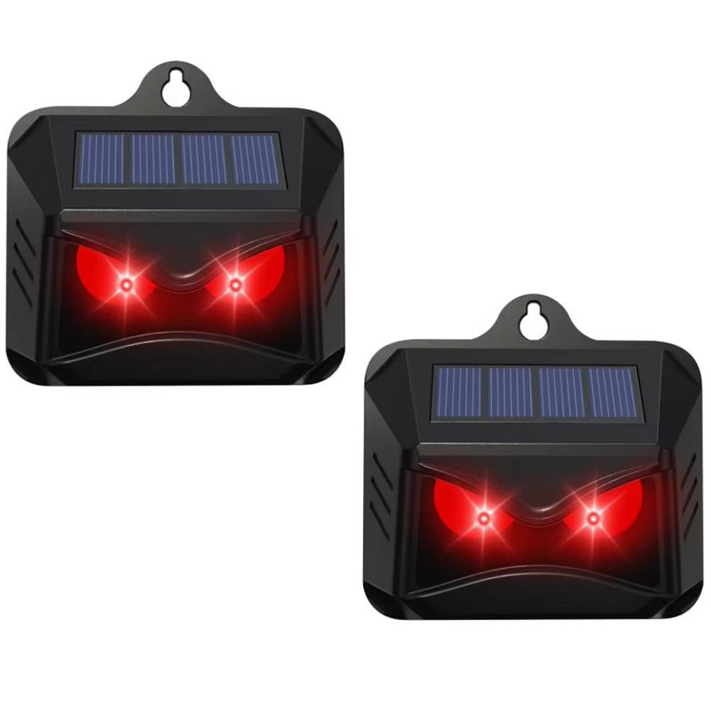 Solar-Tierabwehr mit rot leuchtenden LED-Augen im 2er-Set für Garten, Hühnerstall und Zaun – Solarpanel, Aufhängeöse, Schwarz, 2 Ausführungen