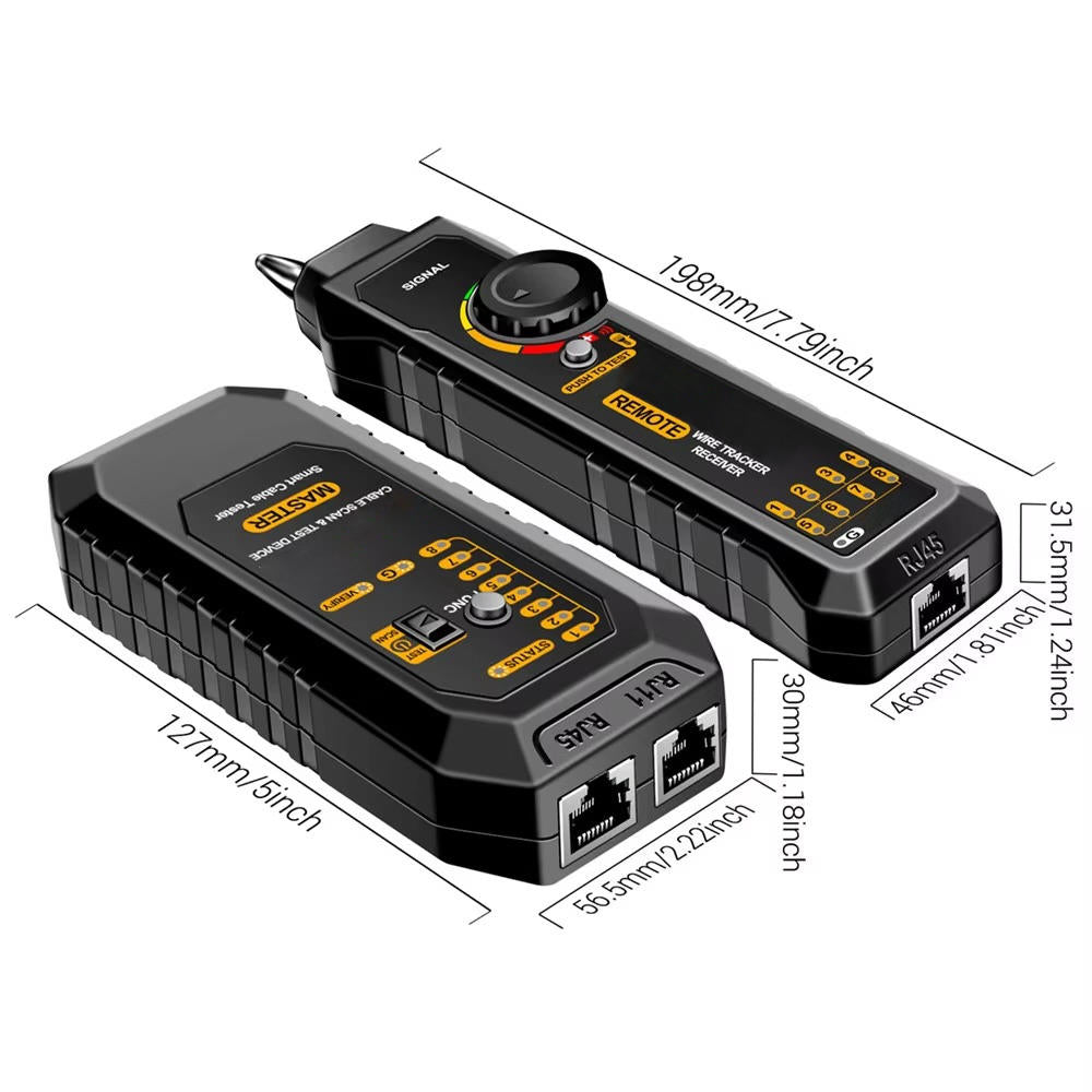 Netzwerkkabeltester mit Sender und Empfänger für RJ45- und RJ11-Leitungen – Leitungsverfolgung, Polaritätsprüfung, LED-Taschenlampe, Ohrhörer