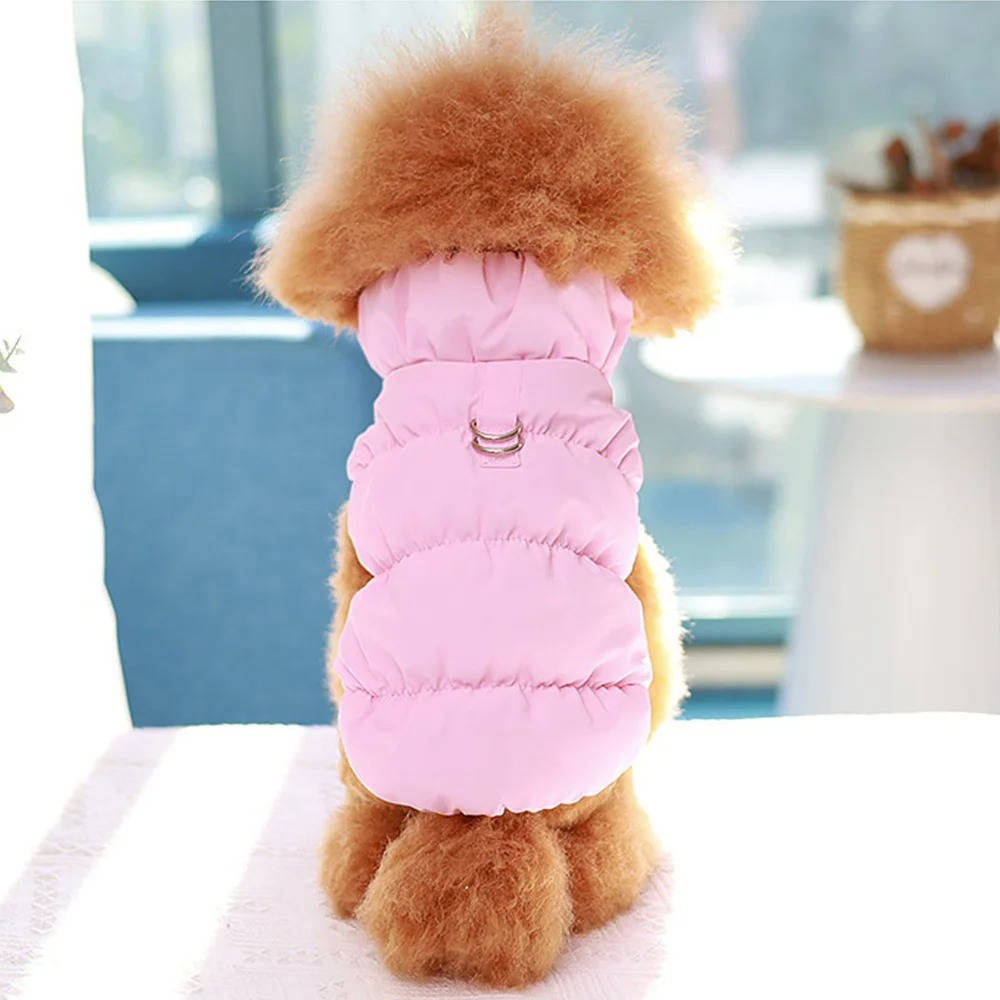 Gefütterte Winterjacke für kleine und mittelgroße Hunde für Spaziergänge bei Kälte – Größe S bis XL, Druckknöpfe, Leinenring, 3 Farben