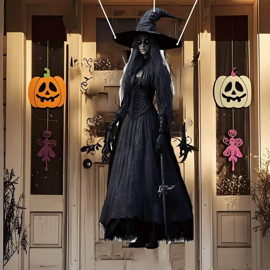 Hängende Halloween-Deko Geisterbraut mit Totenkopf für Garten, Veranda und Tür – ca. 100 cm, flach bedruckt, wetterfest, Weiß oder Schwarz
