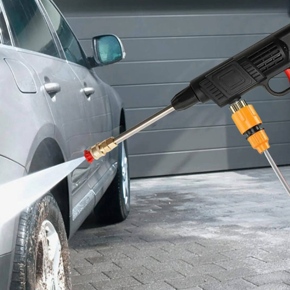 Kabellose Akku-Hochdruck-Sprühpistole im Set für Auto, Terrasse und Gartenmöbel – Strahl- und Fächerstrahl, Schaumbehälter, Kupferdüse, 300 W