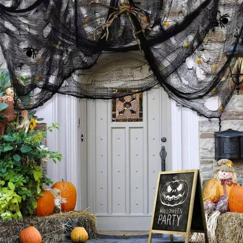 Zerrissenes Grusel-Tuch als Halloween-Deko für Garten, Bäume und Hauswand – ca. 20 m, zuschneidbar, Weiß mit roten Flecken oder Schwarz