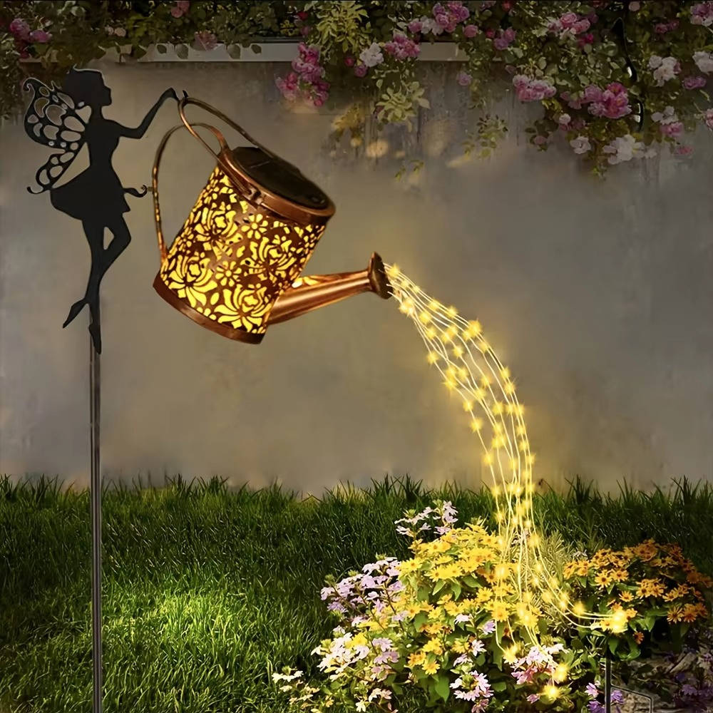 Solar-Gartenleuchte Elfe mit Gießkanne zum Stecken oder Hängen für Garten und Beet – 36 LEDs, Metall, Dämmerungsautomatik, bis 18 Stunden