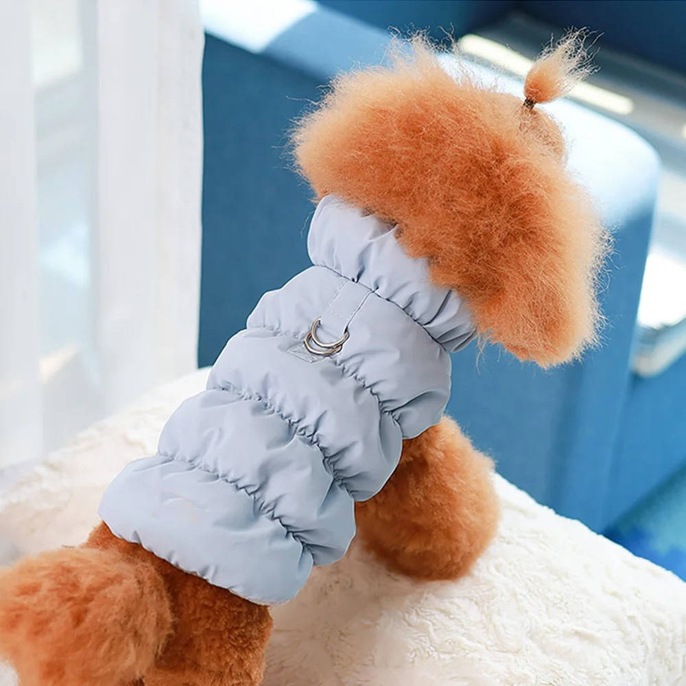 Gefütterte Winterjacke für kleine und mittelgroße Hunde für Spaziergänge bei Kälte – Größe S bis XL, Druckknöpfe, Leinenring, 3 Farben