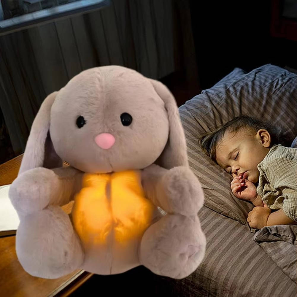 Atmender Plüschhase mit Licht und Musik als Kuscheltier für Kinder und Erwachsene – Atembewegung, Sensor, PP-Baumwollfüllung