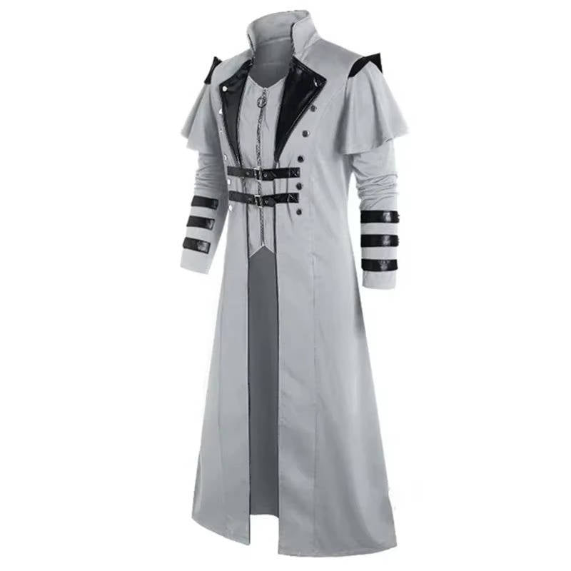 Langer Steampunk-Mantel für Herren im viktorianischen Gothic-Stil für Halloween und Kostümpartys – Polyester, Reißverschluss, Schnallen, S bis 5XL