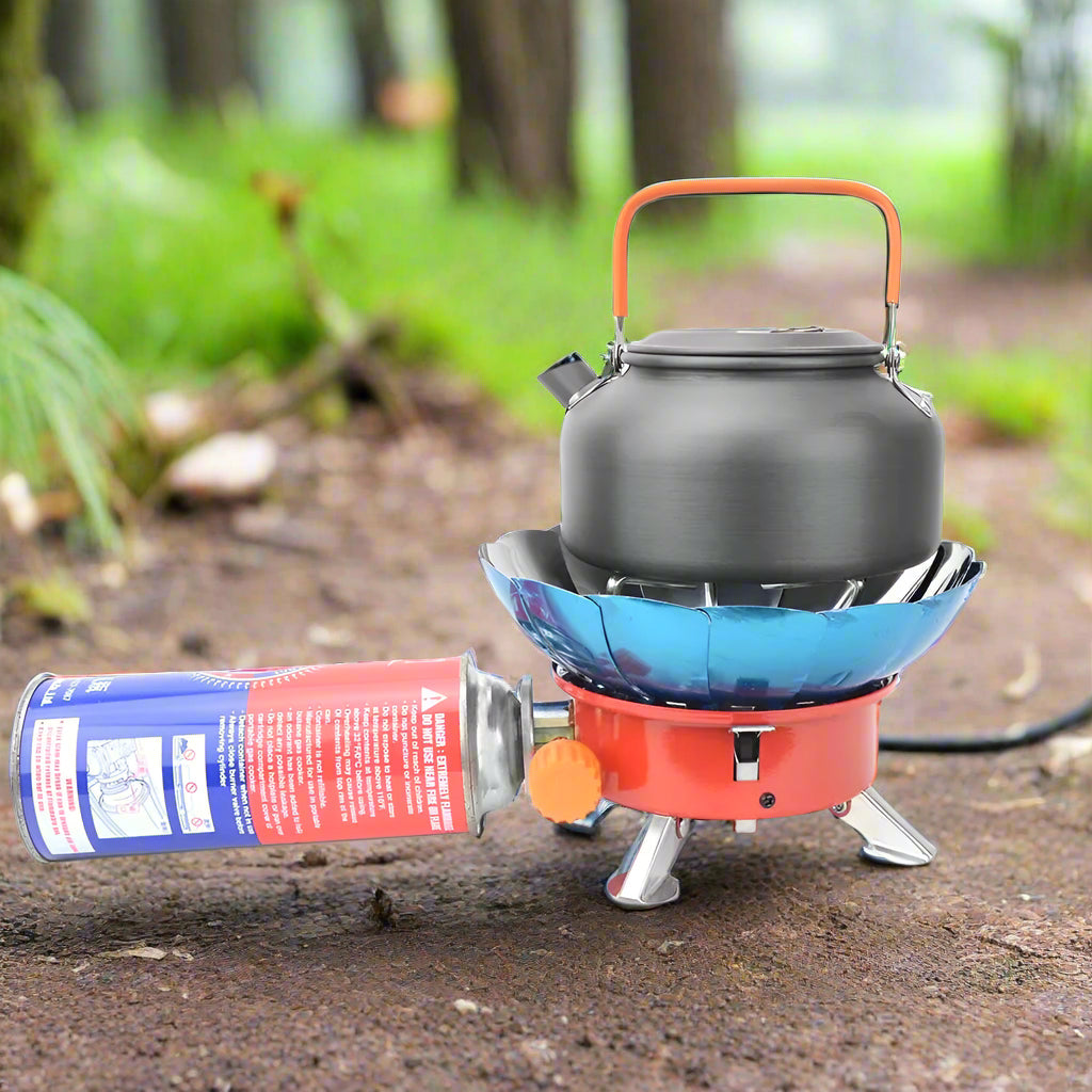 Windgeschützter Campingkocher mit 2800 W für Camping, Wandern und Picknick – faltbar, kompakt, für Gaskartusche, mit Aufbewahrungstasche