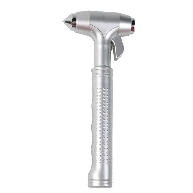 Nothammer für das Auto im 3er-Set mit Gurtschneider und Wolframstahlspitze für Handschuhfach und Türfach – Metallgriff, rostfrei, kompakt, Silber