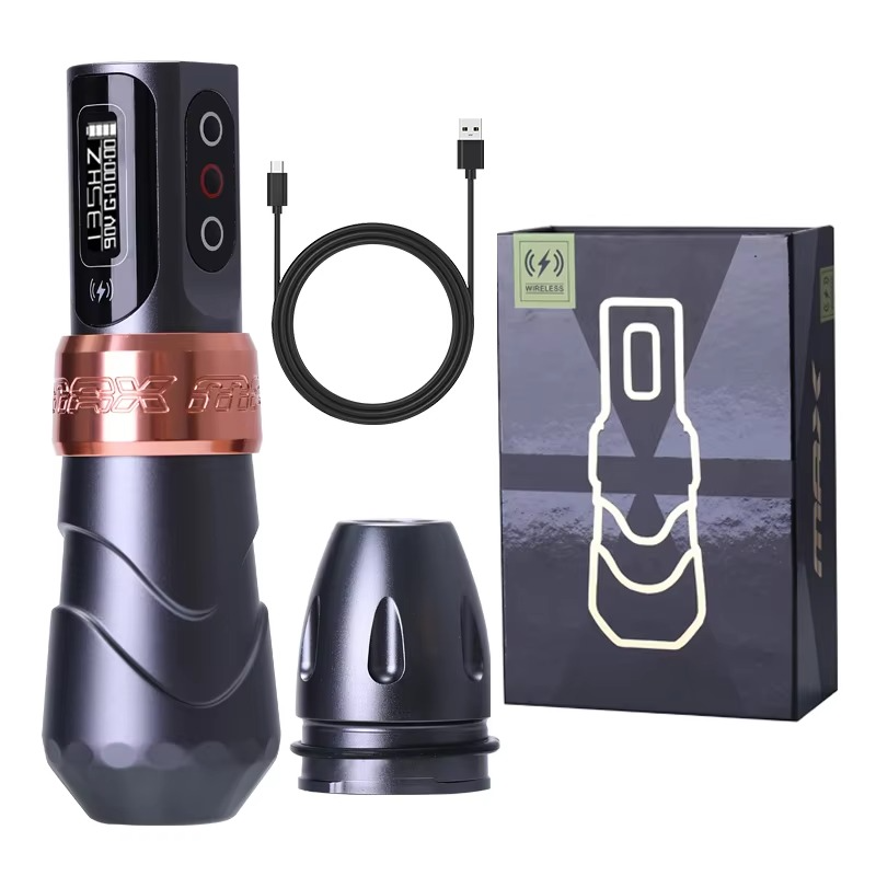 Kabellose Tattoo-Maschine im Pen-Design für Tattoo und Permanent Make-up – bürstenloser Motor, 4–12 V, LED-Display, 229 g, 14 Farben