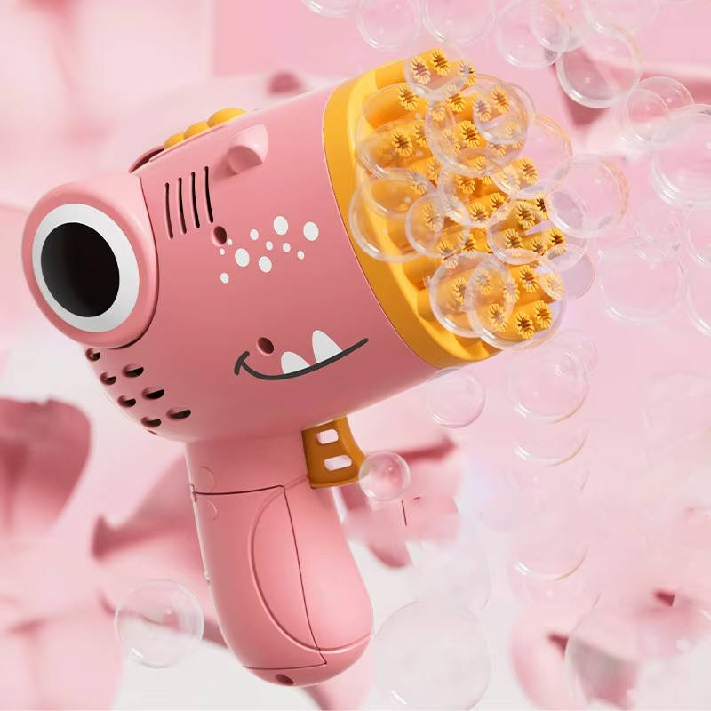 Seifenblasenpistole in Dinosaurier-Form für Kinder für Garten, Party und drinnen – 40 Öffnungen, Knopfdruck, Batteriebetrieb, Grün oder Rosa