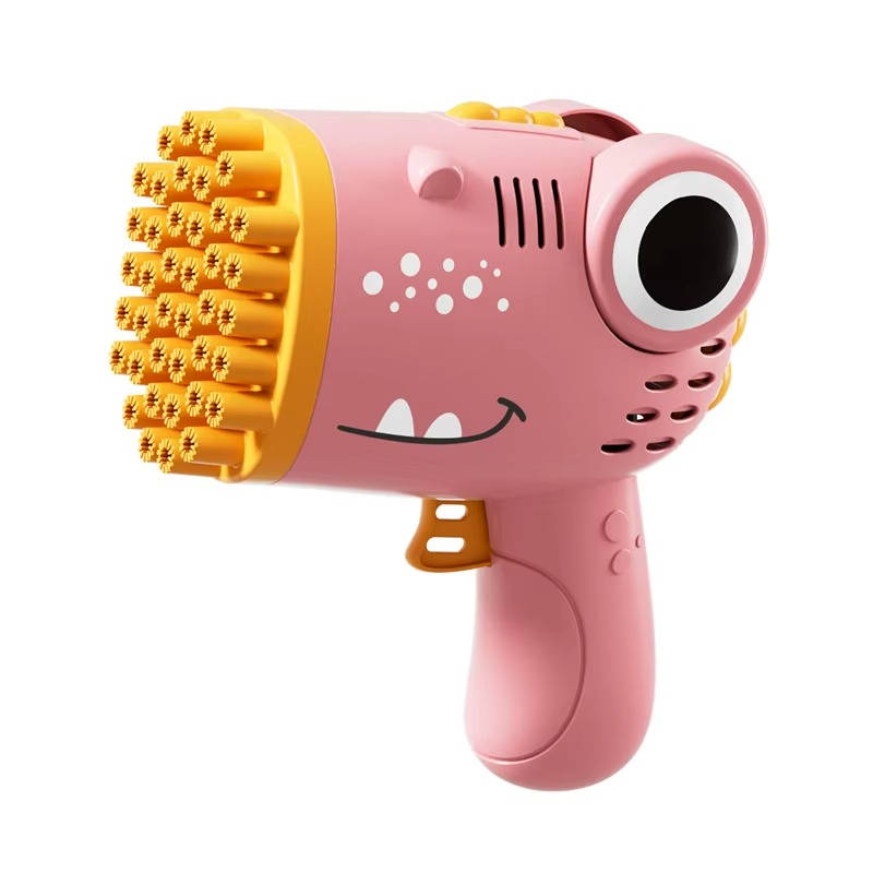 Seifenblasenpistole in Dinosaurier-Form für Kinder für Garten, Party und drinnen – 40 Öffnungen, Knopfdruck, Batteriebetrieb, Grün oder Rosa