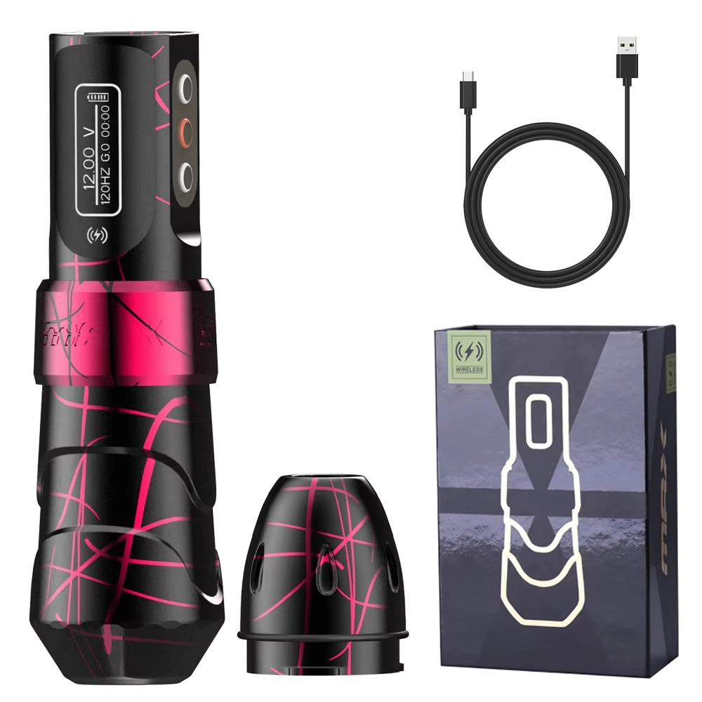 Kabellose Tattoo-Maschine im Pen-Design für Tattoo und Permanent Make-up – bürstenloser Motor, 4–12 V, LED-Display, 229 g, 14 Farben